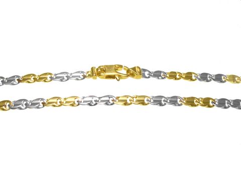 Bicolor Goldkette 750 mit Designer Muster, 46cm lang und 4mm breit, hergestellt von Juwelier Harnisch, aus Bicolor/Tricolor Material, ideal für eleganten Schmuck.