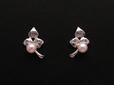 42477-0 Ohrringe Blatt aus Weißgold mit Zuchtperle, Hersteller Juwelier Harnisch, elegant und stilvoll gestaltet, ideal für feierliche Anlässe oder den Alltag.