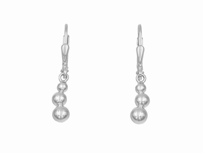 305194-0 Ohrhänger aus rhodiniertem Sterling Silber, poliert, mit drei gleich großen Perlen ohne Stein, Hersteller Juwelier Harnisch, elegantes und zeitloses Design.