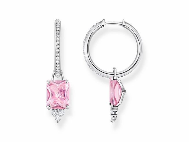 Elegante Thomas Sabo Creolen aus Silber mit pinken Zirkonia in Oktagonform und funkelnden Details, perfekt für einen stilvollen Auftritt.