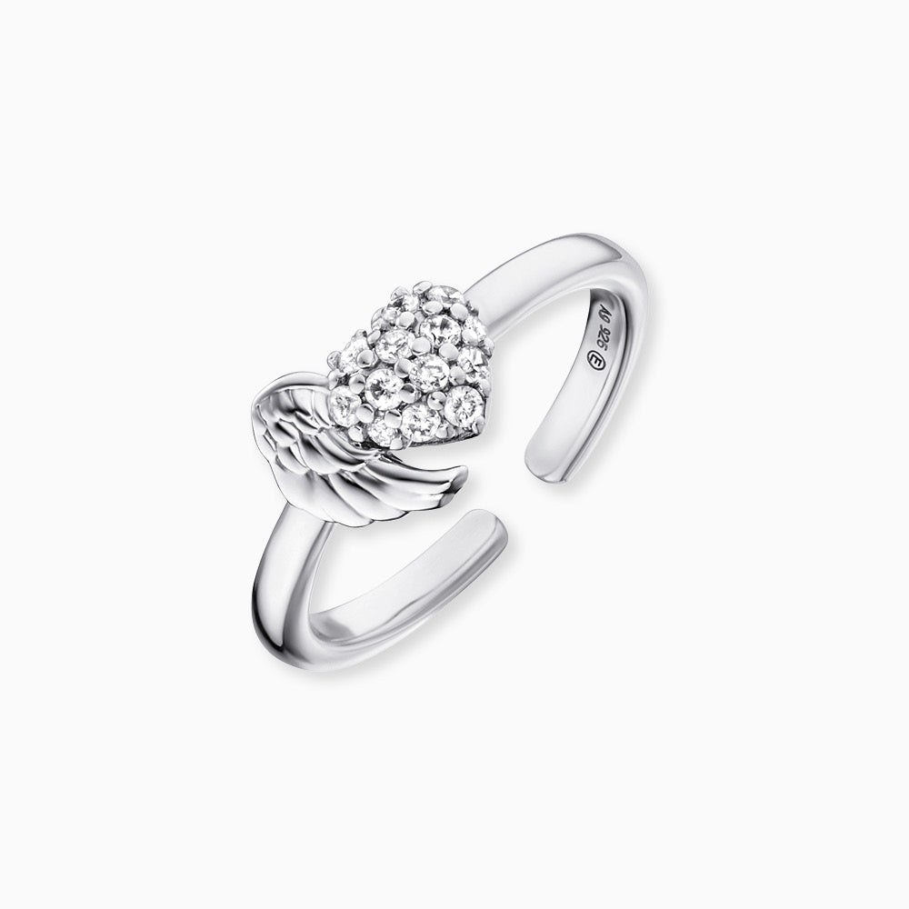 Engelsrufer HEART Ring Flügel & Herz mit Zirkonia - Silber rhodiniert – Ansicht 2