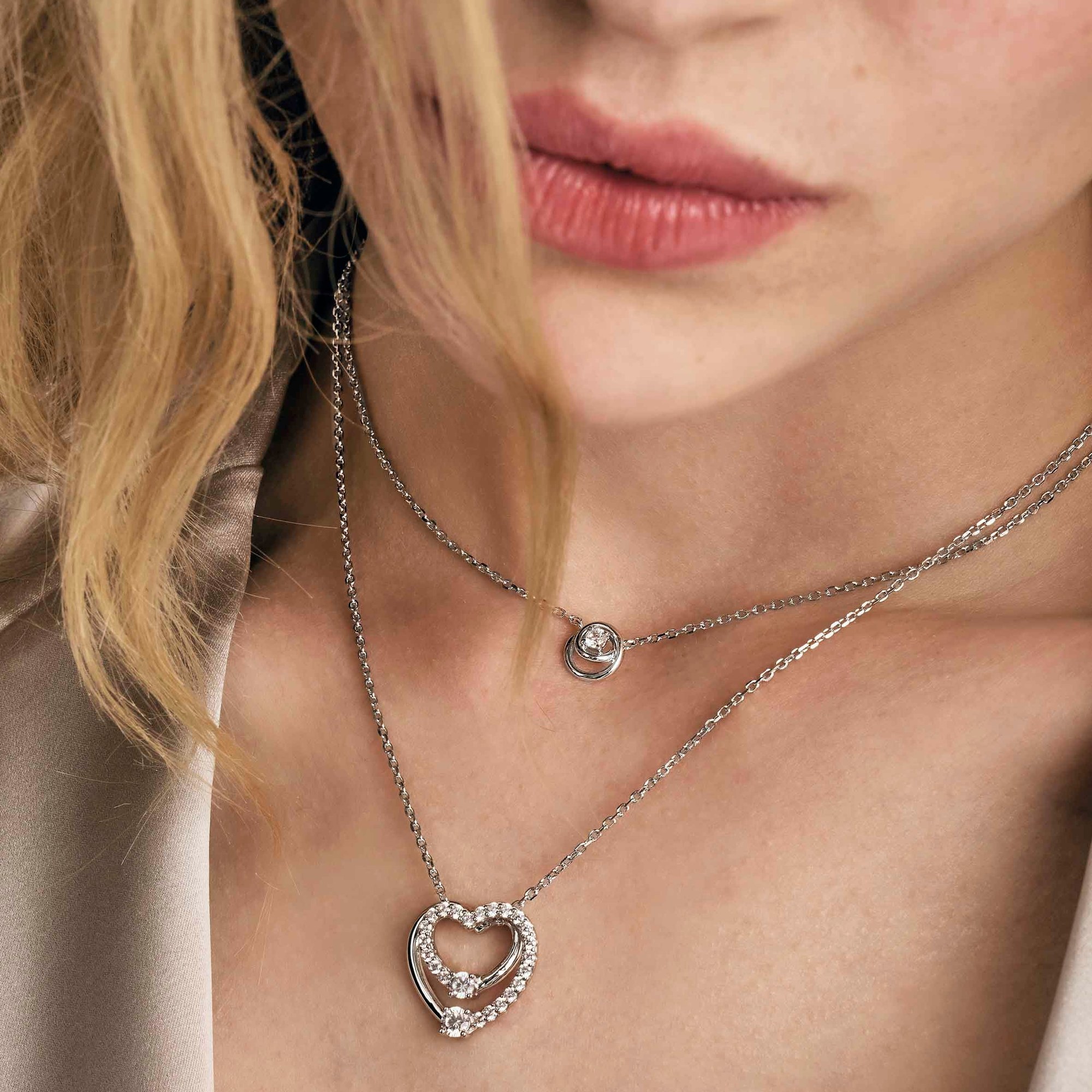 Nomination Halskette CosmicLove in Silber mit Herzen und Cubic Zirkonia – 40–44 cm
