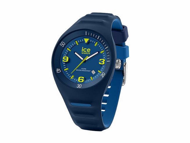 Die Ice-Watch P. Leclercq Blue lime Medium 020613 ist eine sportliche Armbanduhr mit blauem Gehäuse und grünem Sekundenzeiger, die robust und wasserfest ist, ideal für Freizeit und Sport.