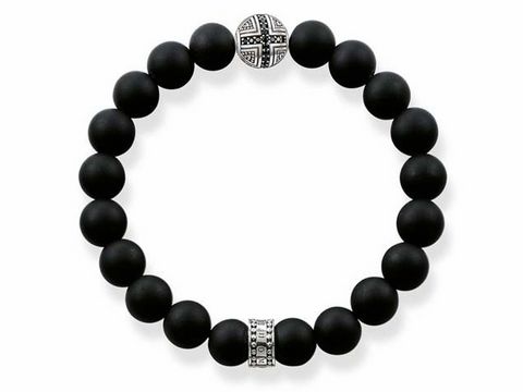 Silbernes Thomas Sabo Armband mit geschwärzten Obsidian-Perlen und Zirkonia-Elementen, Länge 19 cm, für einen stilvollen und eleganten Look.