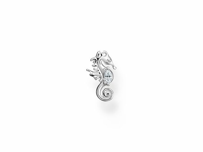 Thomas Sabo Ohrstecker in Form eines Seepferdchens aus Sterling Silber mit Zirkonia, kunstvoll gestaltet, ideal für stilvolle Akzente im Ohrschmuck.