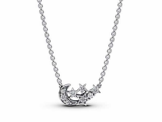 392991000-0 Funkelnde Mond und Stern Collier-Halskette aus Sterling Silber mit Zirkonia-Anhänger, elegant und zeitlos, ideal für besondere Anlässe oder den Alltag.