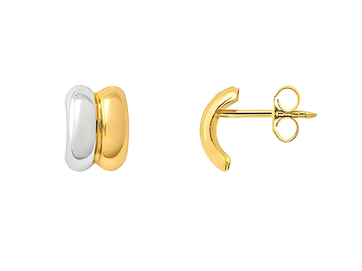 Gelbgold und Weißgold Creolen von Xenox, poliert, aus 585 Echtgold, elegantes Design, zeitloser Ohrschmuck für jeden Anlass.
