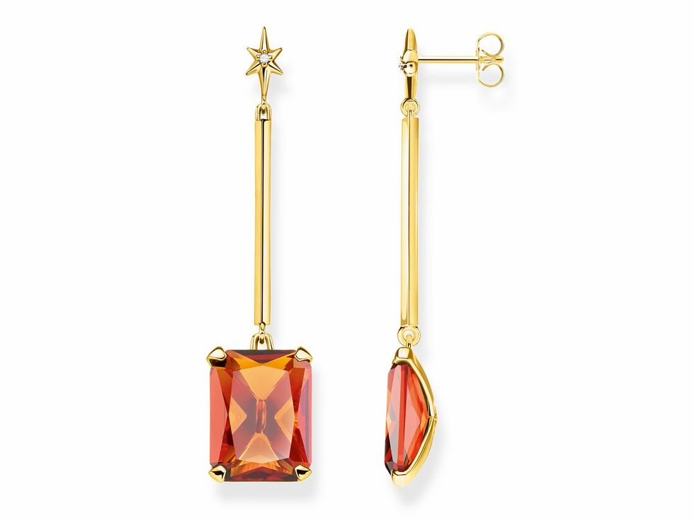Thomas Sabo Ohrringe H2071-971-8 aus Sterling Silber, vergoldet in Gelbgold, mit orangefarbenem Glas-Keramik Stein und Zirkonia. Stilvolle Ohrhänger mit funkelndem Design.