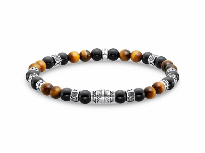 Silbernes Armband von Thomas Sabo mit geschwungenen Elementen und Achatsteinen in verschiedenen Farben, Länge 19 cm, geeignet für Handgelenke bis 20 cm.