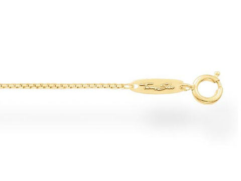 Kette von Thomas Sabo aus vergoldetem Silber, Länge variabel von 45 bis 50 cm, ohne Anhänger, feine Gliederkette mit markiertem Verschluss.
