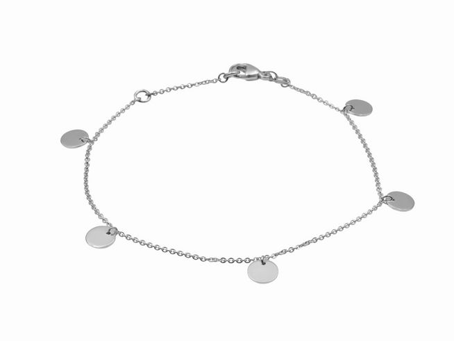 Armband Plättchenreihe aus Silber rhodiniert, 17 cm plus 19 cm, Hersteller Juwelier Harnisch, ohne Stein, feine Kette mit mehreren kleinen runden Plättchen.