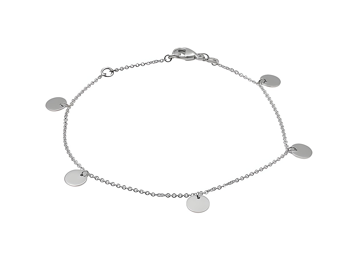 Armband Plättchenreihe aus Silber rhodiniert, 17 cm plus 19 cm, Hersteller Juwelier Harnisch, ohne Stein, feine Kette mit mehreren kleinen runden Plättchen.