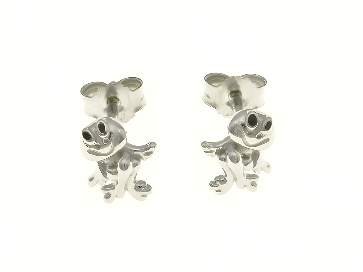 Frosch Ohrstecker aus rhodiniertem Sterling Silber mit buntem Lack, geeignet für Kinder, hergestellt von Juwelier Harnisch, niedliches Design.