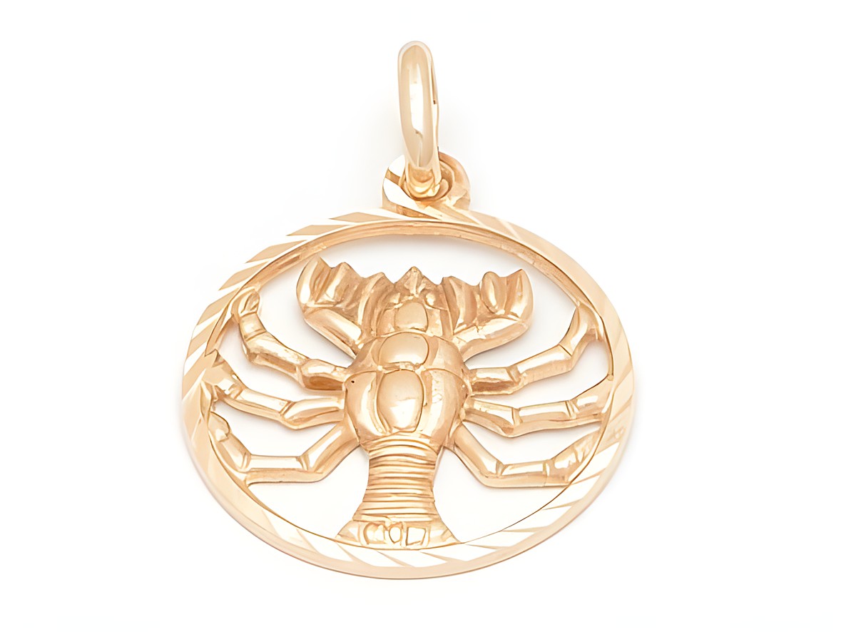 Krebs Sternzeichen Anhänger aus sterling Silber diamantiert und rosé vergoldet, dargestellt in filigraner Form mit feinen Details, gefertigt von Juwelier Harnisch.