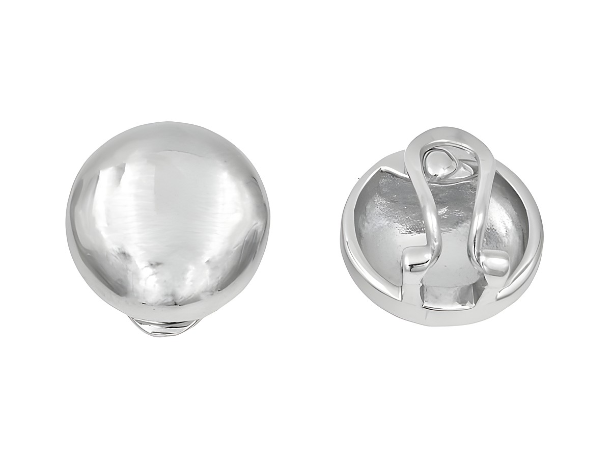 Ohrclip mit runder, polierter Oberfläche aus rhodiniertem Sterling Silber, Hersteller Juwelier Harnisch, in zeitlosem Design für eleganten Look.