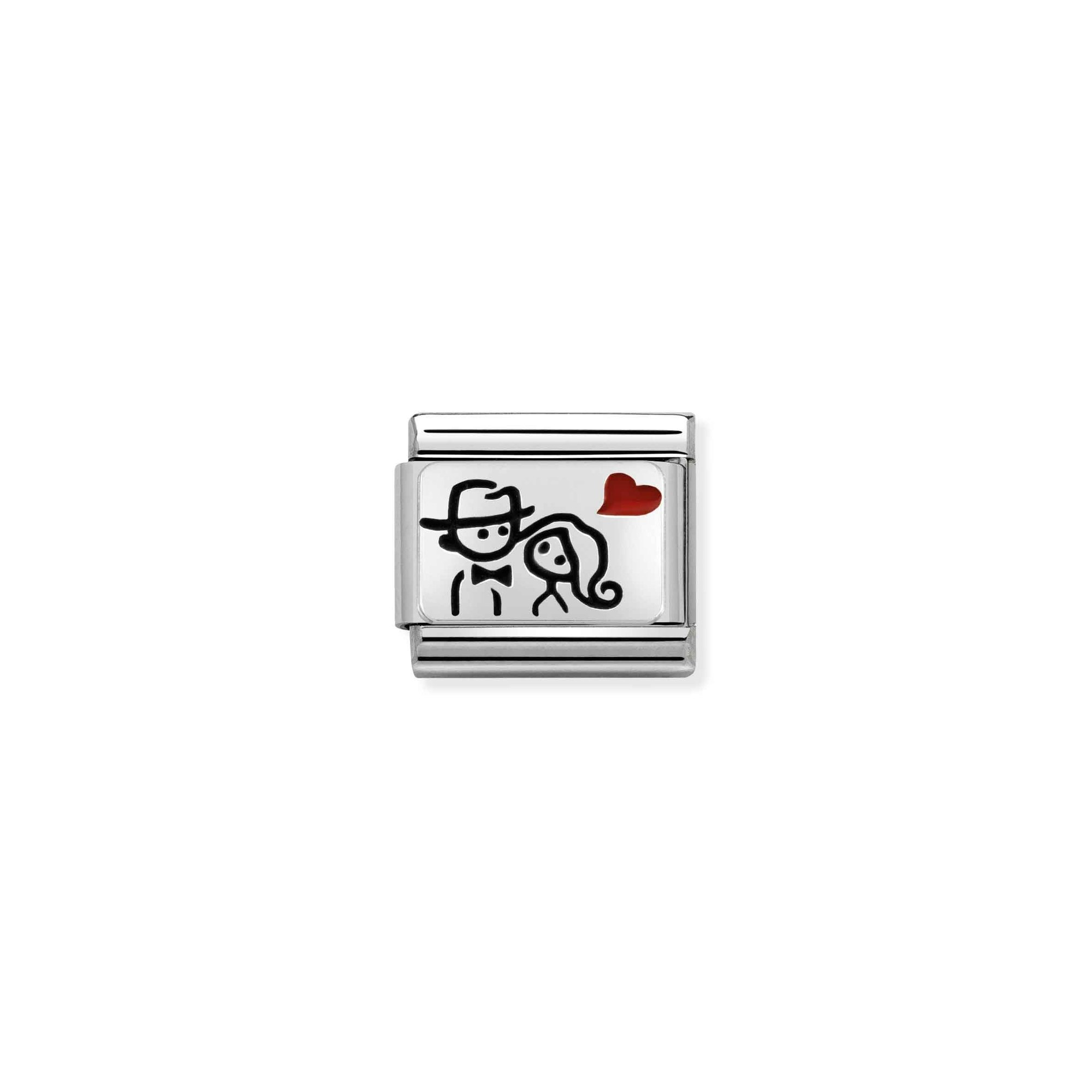 Nomination Composable Classic Charm Liebespaar mit Herz - Edelstahl, Sterling Silber, Emaille