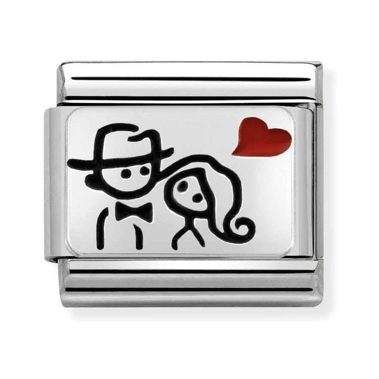 Nomination Composable Classic Charm Liebespaar mit Herz - Edelstahl, Sterling Silber, Emaille