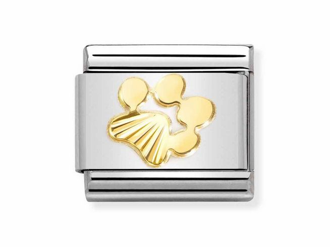 Edelstahlarmband mit goldenem Hundepfotenmotiv, diamantierte Oberfläche, von Nomination, Land Gold, Modell 030149 44 Classic Symbole.