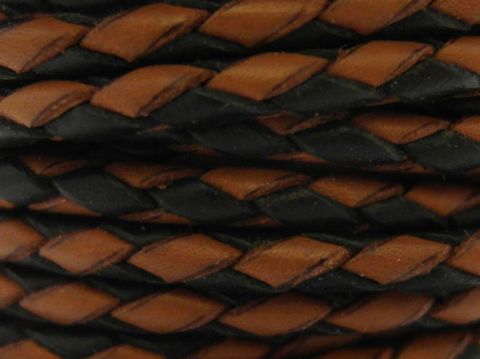 Lederband geflochten in Schwarz und Braun, 70 cm lang und 3 mm dick, mit Silber Karabiner, Hersteller Juwelier Harnisch.