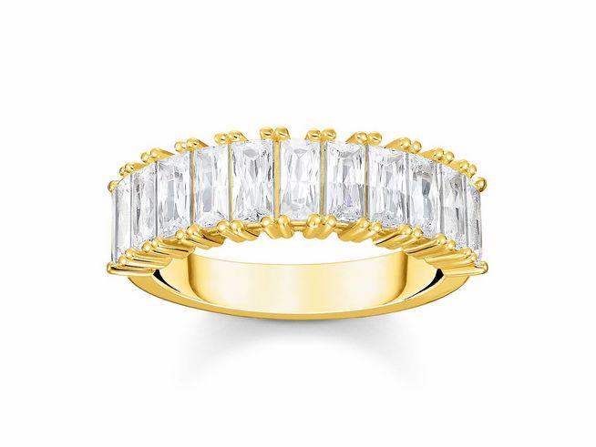 Thomas Sabo Ring TR2366-414-14-56 aus Sterling Silber, vergoldet in Gelbgold mit weißen Zirkonia, Größe 56, eleganter und funkelnder Damenring für besondere Anlässe.
