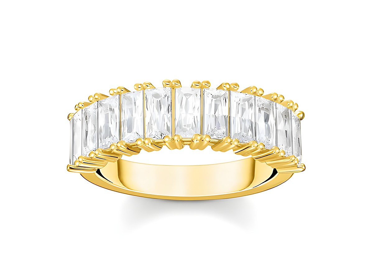 Thomas Sabo Ring TR2366-414-14-56 aus Sterling Silber, vergoldet in Gelbgold mit weißen Zirkonia, Größe 56, eleganter und funkelnder Damenring für besondere Anlässe.
