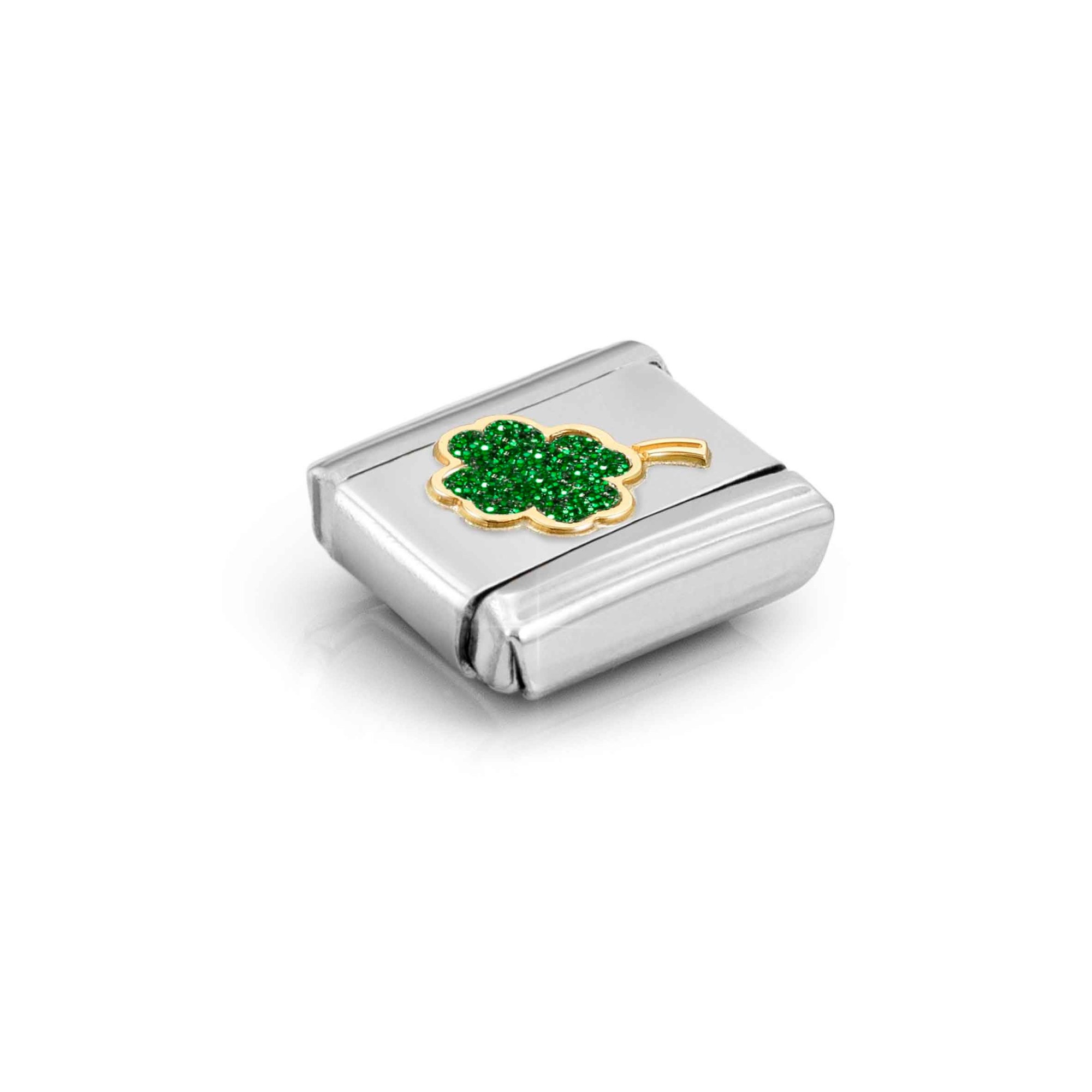 Nomination Composable Classic Charm Kleeblatt grün - Edelstahl, Gold 750 Gelbgold, Emaille, Zirkonia – Ansicht 4
