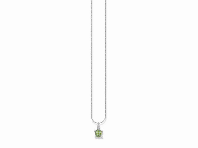 Kette von Thomas Sabo aus Silber mit einem Anhänger in Form einer Schildkröte, verziert mit grünem Emaille, verstellbar von 38 bis 45 cm.