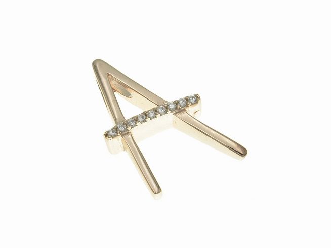 Anhänger aus poliertem Sterlingsilber mit dem Buchstaben A, vergoldet in Roségold und verziert mit Zirkonia-Steinen, Hersteller Juwelier Harnisch.