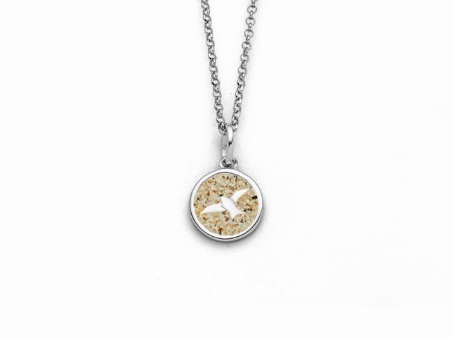 Halskette DUR Kette Freiheit 2.0 aus Sterling Silber mit einem runden Anhänger in beige mit einem filigranen Motiv, geliefert in einer Länge von 42 cm, Hersteller DUR.