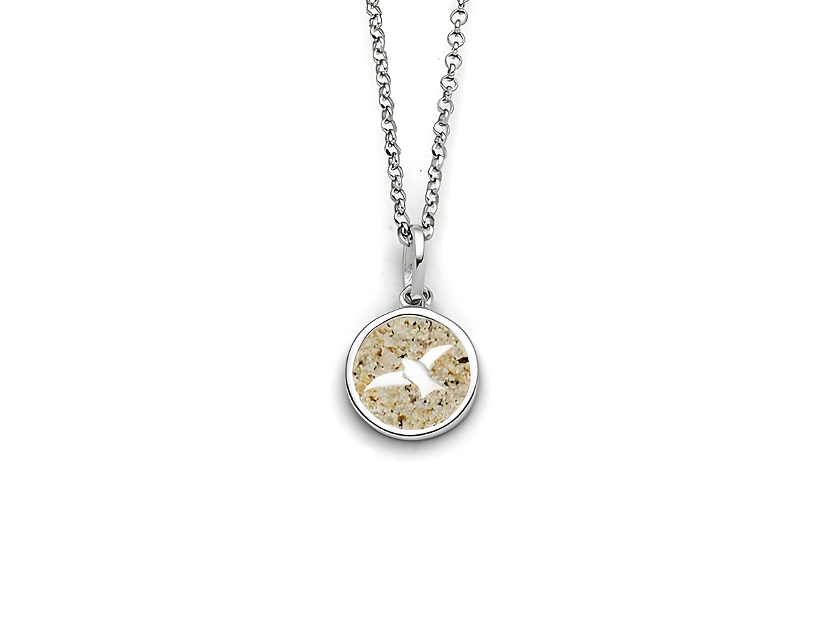 Halskette DUR Kette Freiheit 2.0 aus Sterling Silber mit einem runden Anhänger in beige mit einem filigranen Motiv, geliefert in einer Länge von 42 cm, Hersteller DUR.