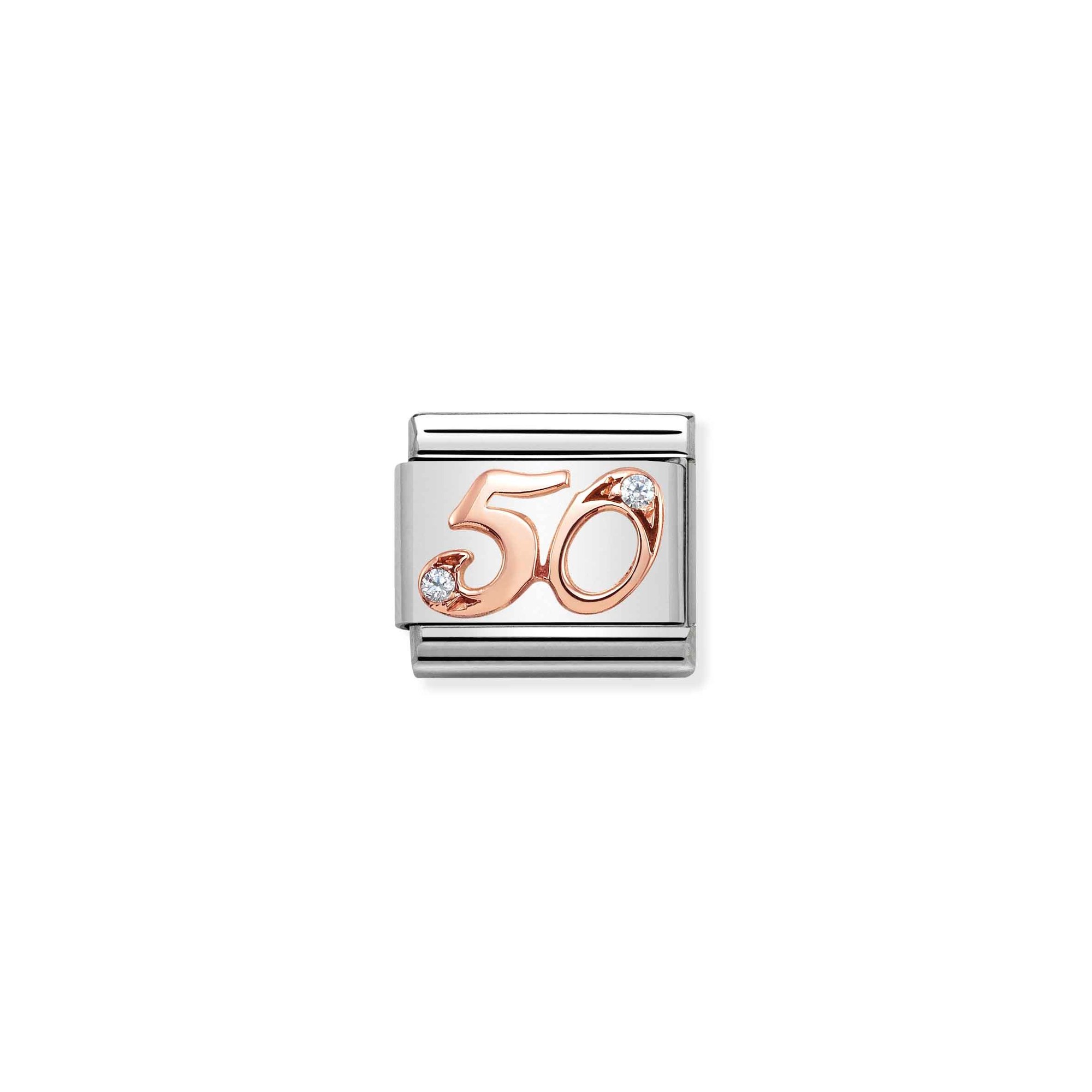 Nomination Composable Classic Charm Zahl 50 - Edelstahl, Gold 375 Roségold, Zirkonia