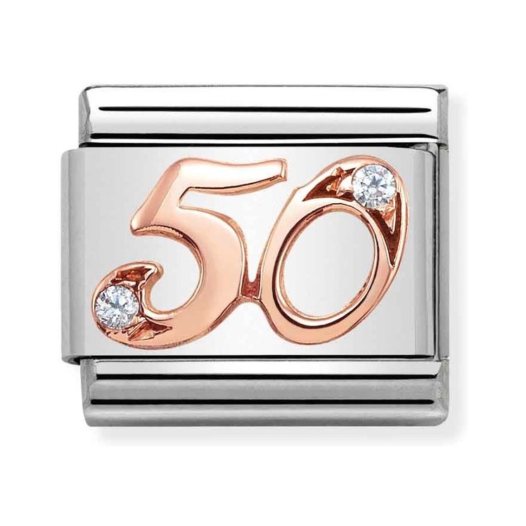 Nomination Composable Classic Charm Zahl 50 - Edelstahl, Gold 375 Roségold, Zirkonia