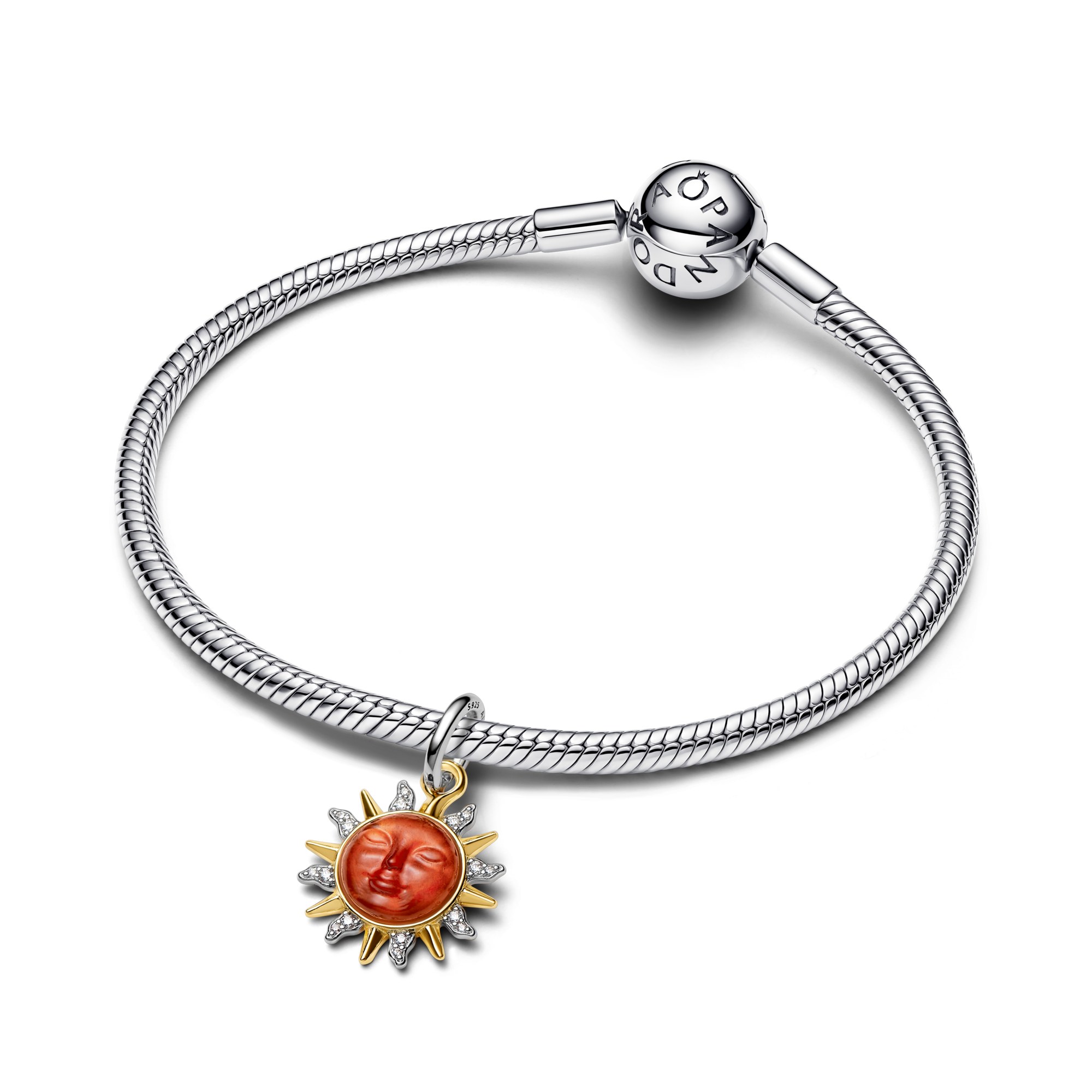 Pandora Wirbelnder Sonnen Zweifarbr Anhänger Charm - Steinmix - Orange - Gelbgold Vergoldung – Ansicht 2