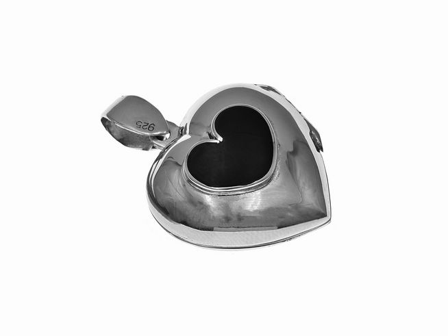 Herz Medaillon aus Sterling Silber mit schwarzem Lack, Hersteller Juwelier Harnisch, glänzende Oberfläche und klassisches Herzdesign, ideal als besondere Geschenkidee.