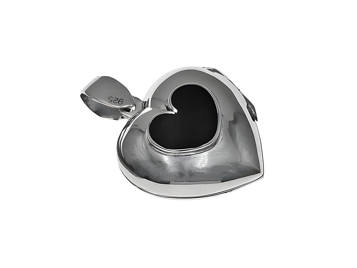 Herz Medaillon aus Sterling Silber mit schwarzem Lack, Hersteller Juwelier Harnisch, glänzende Oberfläche und klassisches Herzdesign, ideal als besondere Geschenkidee.