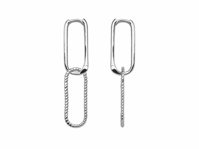 Xenox Sterling Silber Ohrringe XS2345 DUO, elegantes Design mit einer Kombination aus rechteckigem und kettelndem Element, idealer Ohrschmuck für besondere Anlässe.