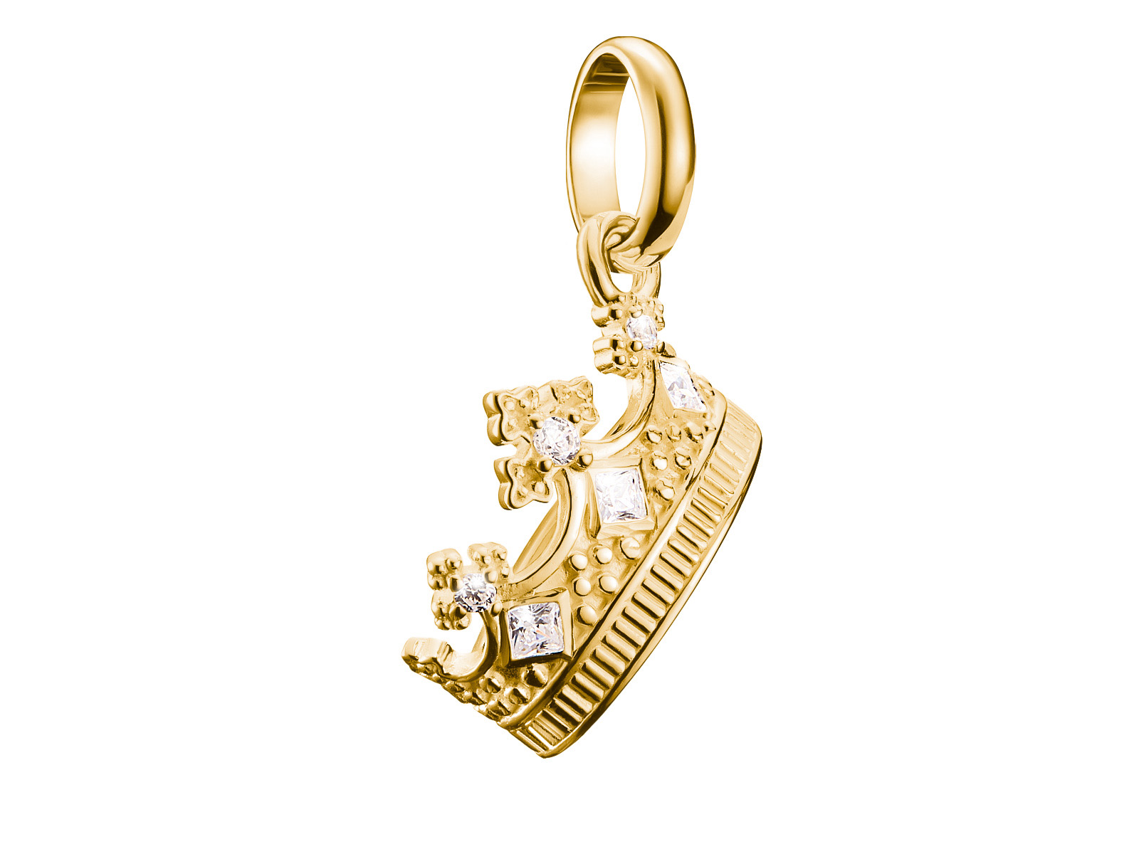 Charm in Form einer Krone aus Silber mit vergoldeten Elementen und Zirkonia. Das Design ist detailliert und elegant, ideal für den Charm Club von Thomas Sabo.