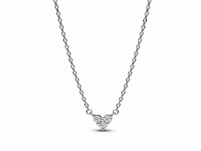 Sterling Silber Kette mit einem filigranen Herzanhänger, besetzt mit Zirkonia, aus der Kollektion von Pandora, Modell 393014C01-45, drei Sterne Herz Collier-Halskette.