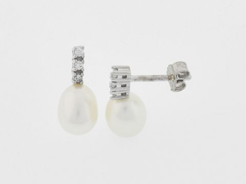 Ohrringe Silber rhod. oval nobel Stecker Zirkonia, Hersteller Juwelier Harnisch, Perlen Ohrringe mit elegantem Design, ideal für besondere Anlässe oder als schickes Accessoire.