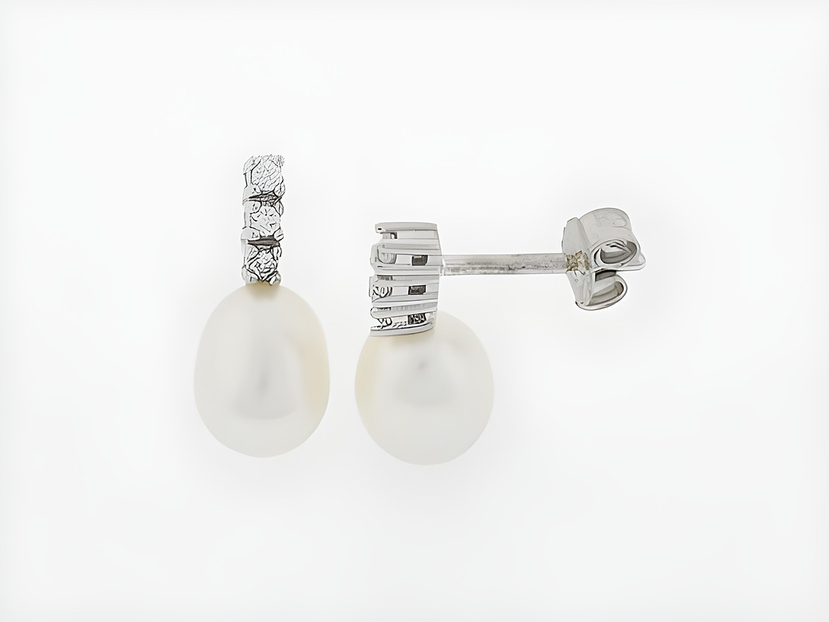 Ohrringe Silber rhod. oval nobel Stecker Zirkonia, Hersteller Juwelier Harnisch, Perlen Ohrringe mit elegantem Design, ideal für besondere Anlässe oder als schickes Accessoire.