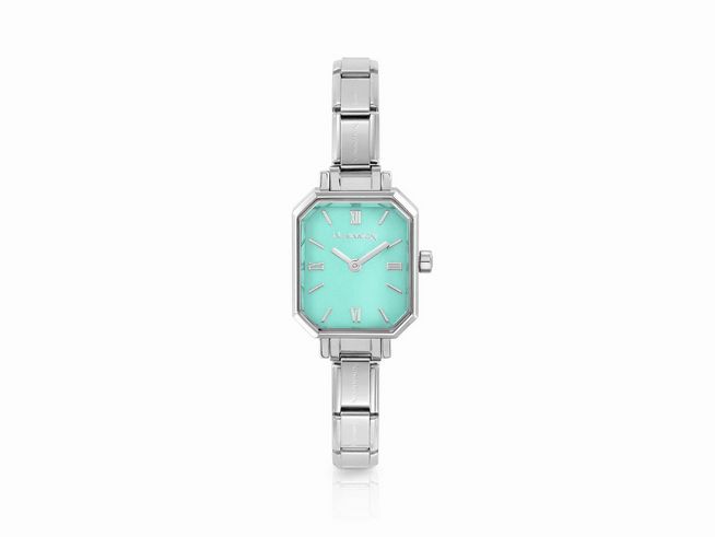 Elegante Damenarmbanduhr aus Edelstahl mit einem achteckigen, mintgrünen Zifferblatt und silbernem Armband, Modell 076037 32 - PARIS - TIME Uhr Classic von Nomination aus der Time Collection.