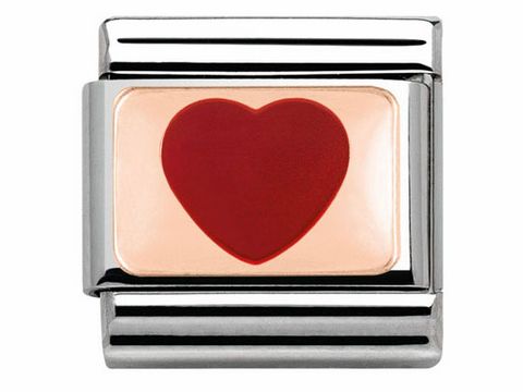 Elegante Nomination Classic Platte aus Edelstahl und Roségold mit rot emailliertem Herzmotiv, sorgt für einen stilvollen Akzent an jedem Armband.
