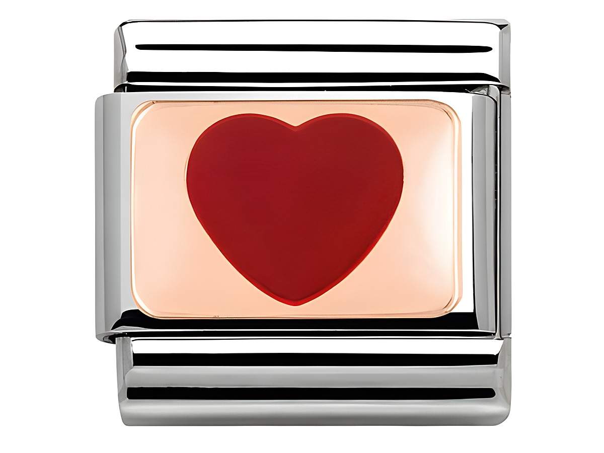 Elegante Nomination Classic Platte aus Edelstahl und Roségold mit rot emailliertem Herzmotiv, sorgt für einen stilvollen Akzent an jedem Armband.