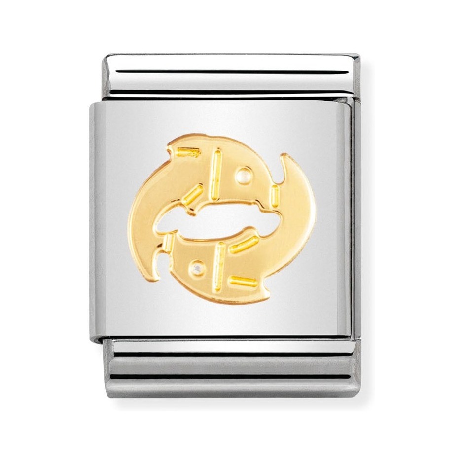 Nomination Composable Big Charm Sternzeichen Fische - Edelstahl, Gold 750 Gelbgold