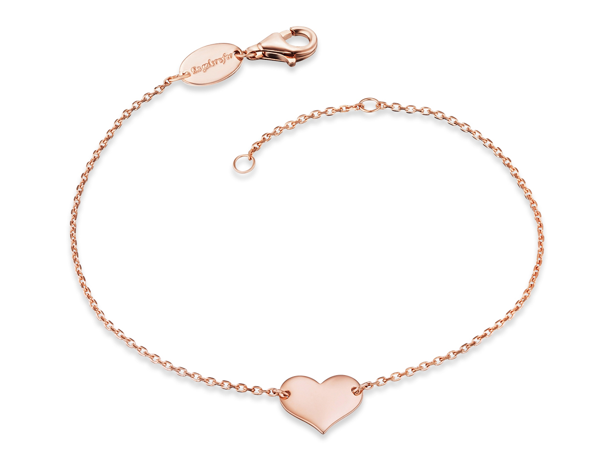 Armband aus roségoldvergoldetem Silber mit einem herzförmigen Anhänger, ausgestattet mit einem Verschluss und einem Verlängerungskettchen, ideal für modebewusste Trägerinnen.