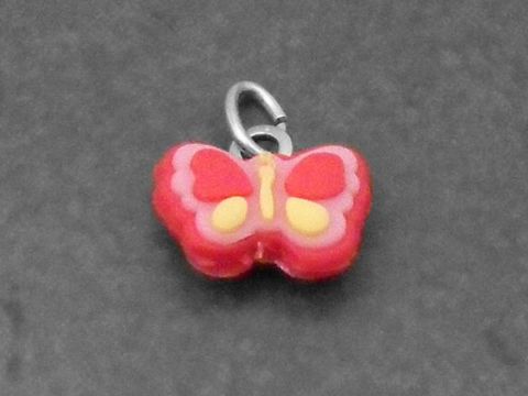 37955-0 Schmetterling Kautschuk Silber Anhänger tierisch für Kinder, pinker und gelber Schmetterling, ideal als Schmuckstück für jungen und kreativen Stil. Hersteller Juwelier Harnisch.