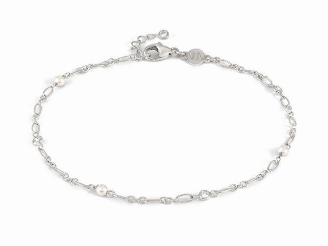Fußkette von Nomination aus rhodiniertem Silber mit weißen Zirkonia, Länge 23 bis 26 cm, elegantes Design mit Perlen und Zirkonia, ideal für stilvolle Akzente.