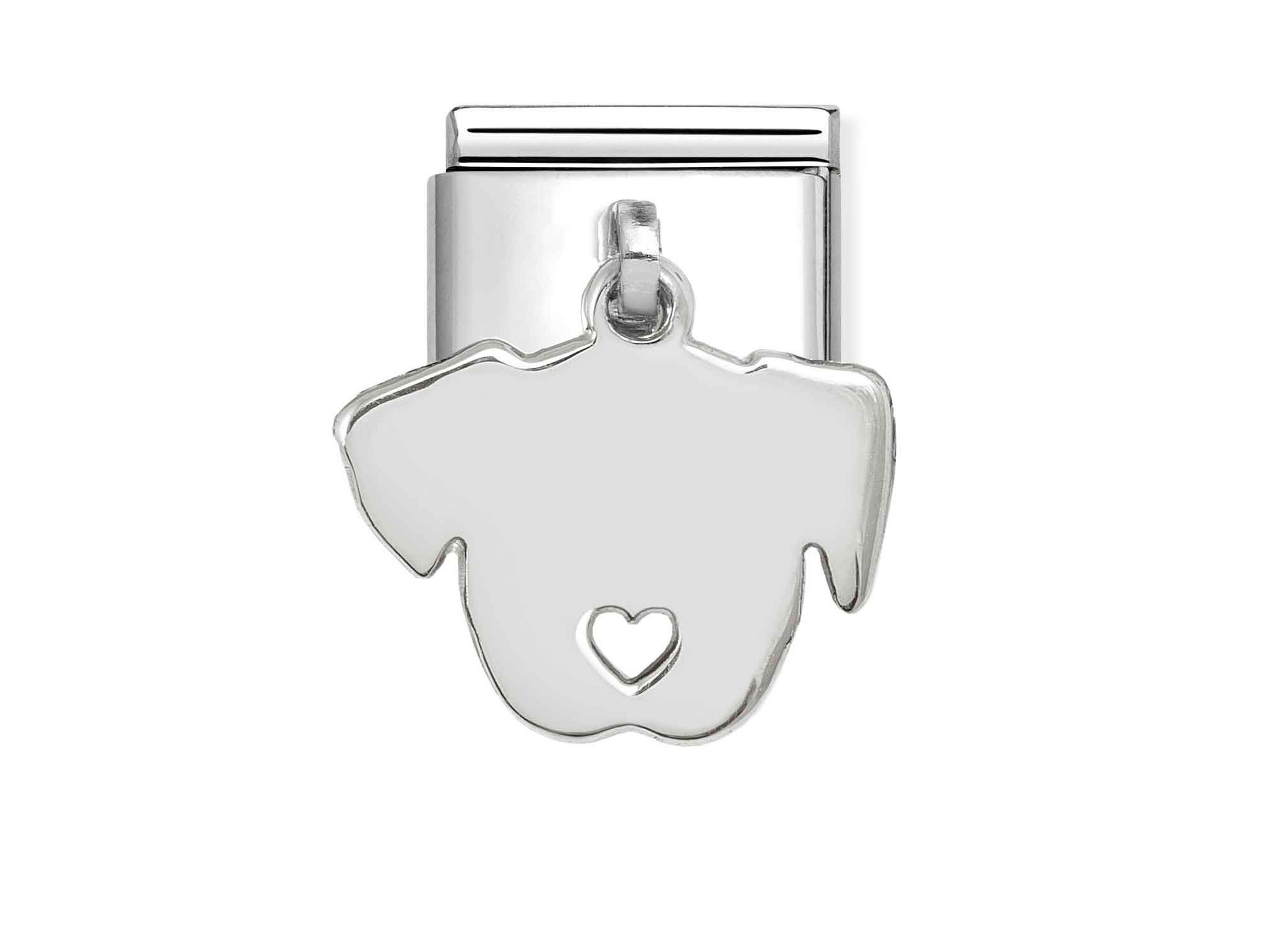 Sterling Silber Charm in Form eines Hundes mit herzförmigem Ausschnitt, glänzende Oberfläche, eignet sich perfekt für eine individuelle Schmuckkollektion, Hersteller Pandora, Neuheiten.