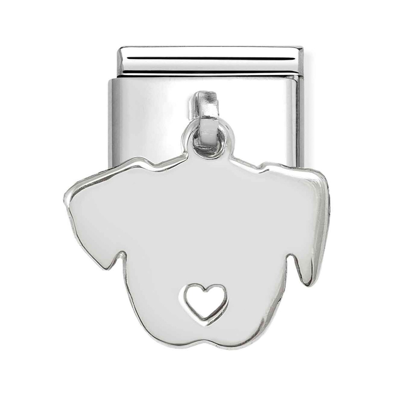 Sterling Silber Charm in Form eines Hundes mit herzförmigem Ausschnitt, glänzende Oberfläche, eignet sich perfekt für eine individuelle Schmuckkollektion, Hersteller Pandora, Neuheiten.