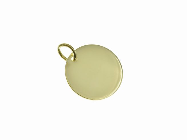 Runde Gravurplatte aus Sterling Silber, 1,4 cm, mit Gelbgoldvergoldung. Schlichte Ausführung, perfekt für persönliche Gravuren, hergestellt von Juwelier Harnisch.
